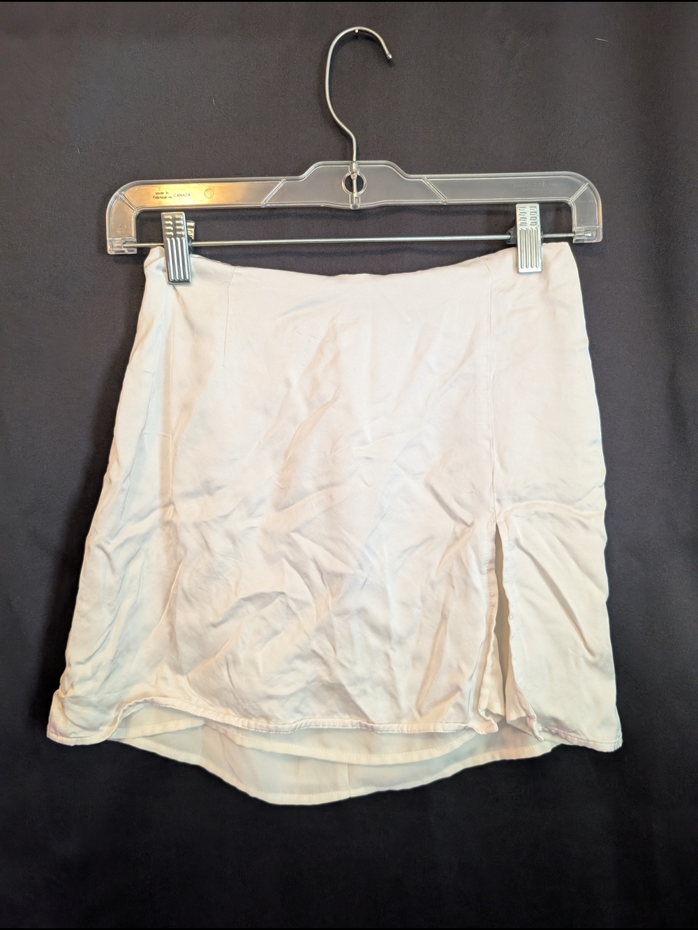 Sunday Best Cream Mini Skirt with Side Slit Silk Like Material Aritzia